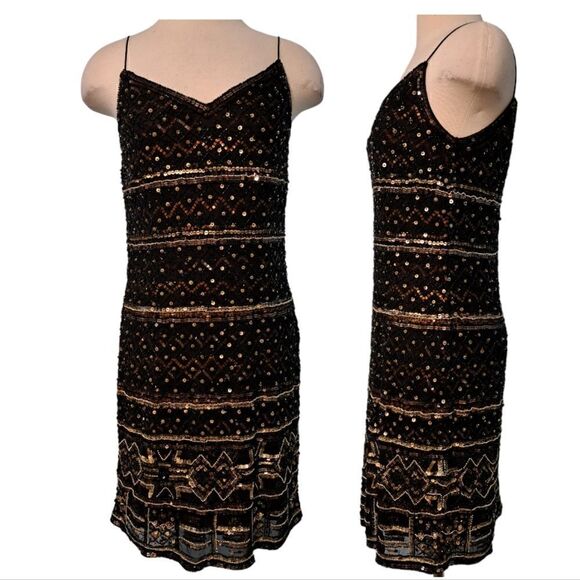 Theia Couture  Sleeveless Embellished Beaded Cocktail Dress Size 10 Black/Brown - Picture 4 of 13